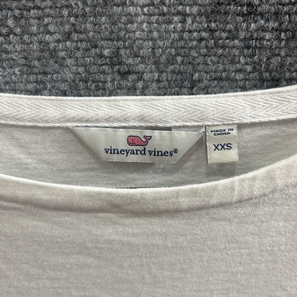 Vineyard Vines Lace Hem Mini Shift Dress 3/4 Sleeve White Blue Striped XXS - Picture 11 of 16